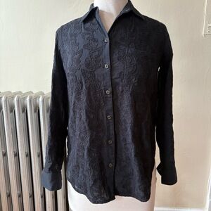 Maeve By Anthropologie Black Floral Embroidered Button-up Shirt US 2